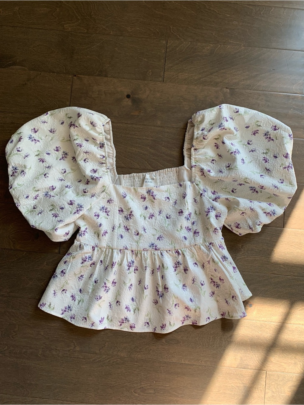 Tuckernuck Hyacinth House English Factory Purple Floral Puff Sleeve Top L